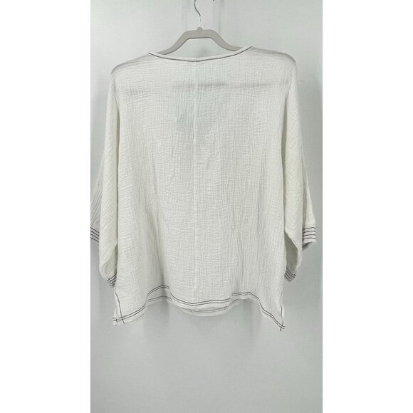 Simple Suzanne Betro Tunic Sz L Stitch Notch Neck Tunic White Stitch Trim Gauzy - Picture 12 of 16
